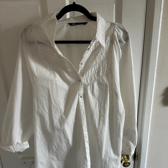 Zara White Button Down Shirt Tunic Dress - Picture 2 of 5
